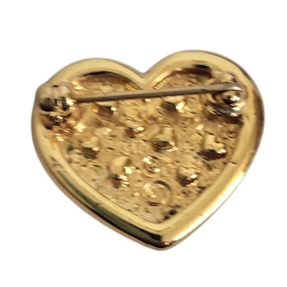 SIGNED SWAROVSKI 18K GP FINISH PAVE CRYSTAL RHINESTONE HEART BROOCH PIN - Picture 3 of 3